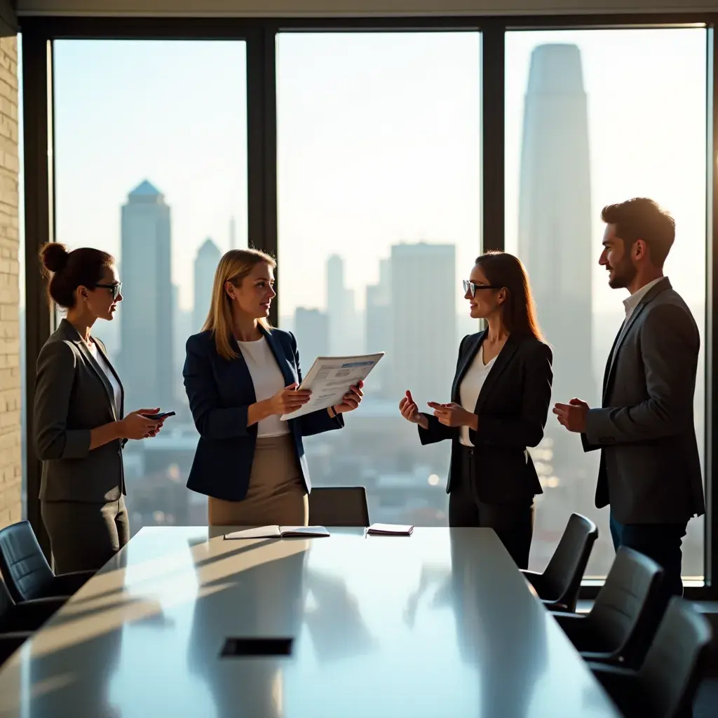 Professionista che utilizza una lavagna per spiegare concetti aziendali